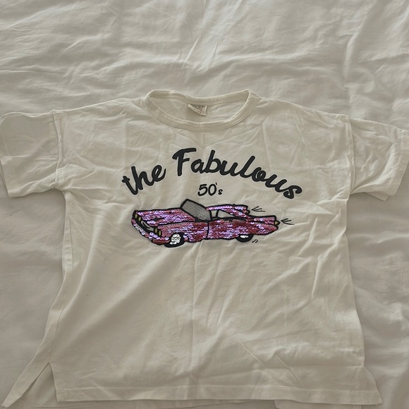 zara girls short sleeve with pink sequence detailing - Picture 1 of 6